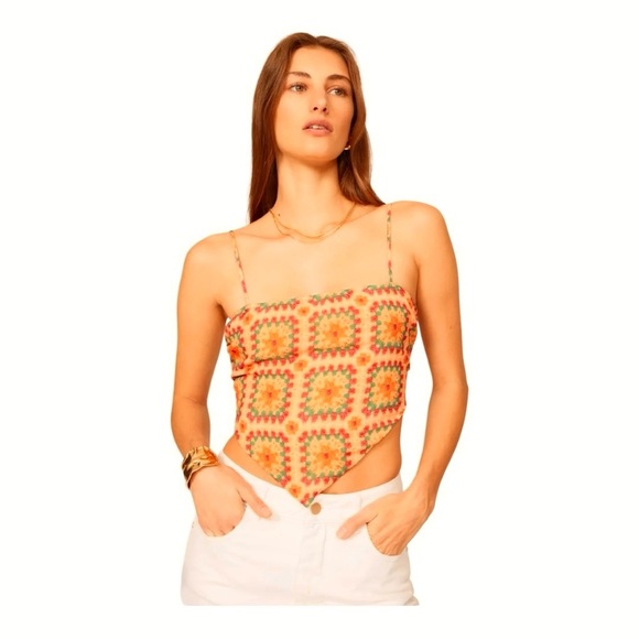 Slate & Willow Crop Top Scarf Hem Tie Back Adjustable Spaghetti Straps Large - Picture 1 of 11